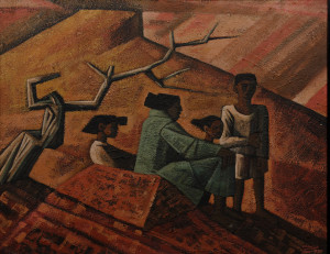 Listening To Distant Thunder (1970). Oil and sand on board. Johannesburg Art Gallery